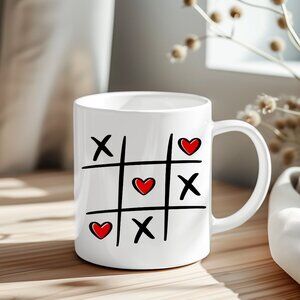 Tic Tac Toe Hearts Mug - XOXO Love Game Mug 11oz/15oz Cute Couple Gift